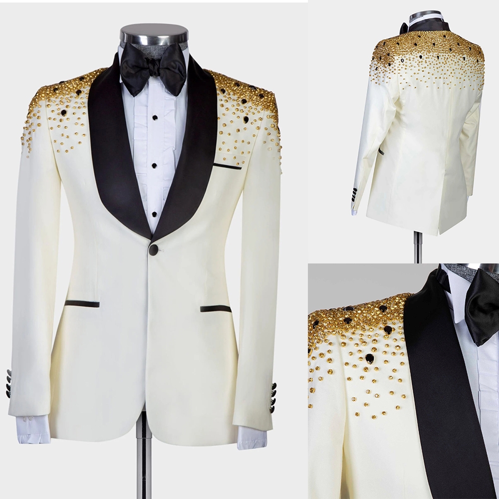 Men Formal Wear Modern - Man Luxury Crystals Beaded Suits Men